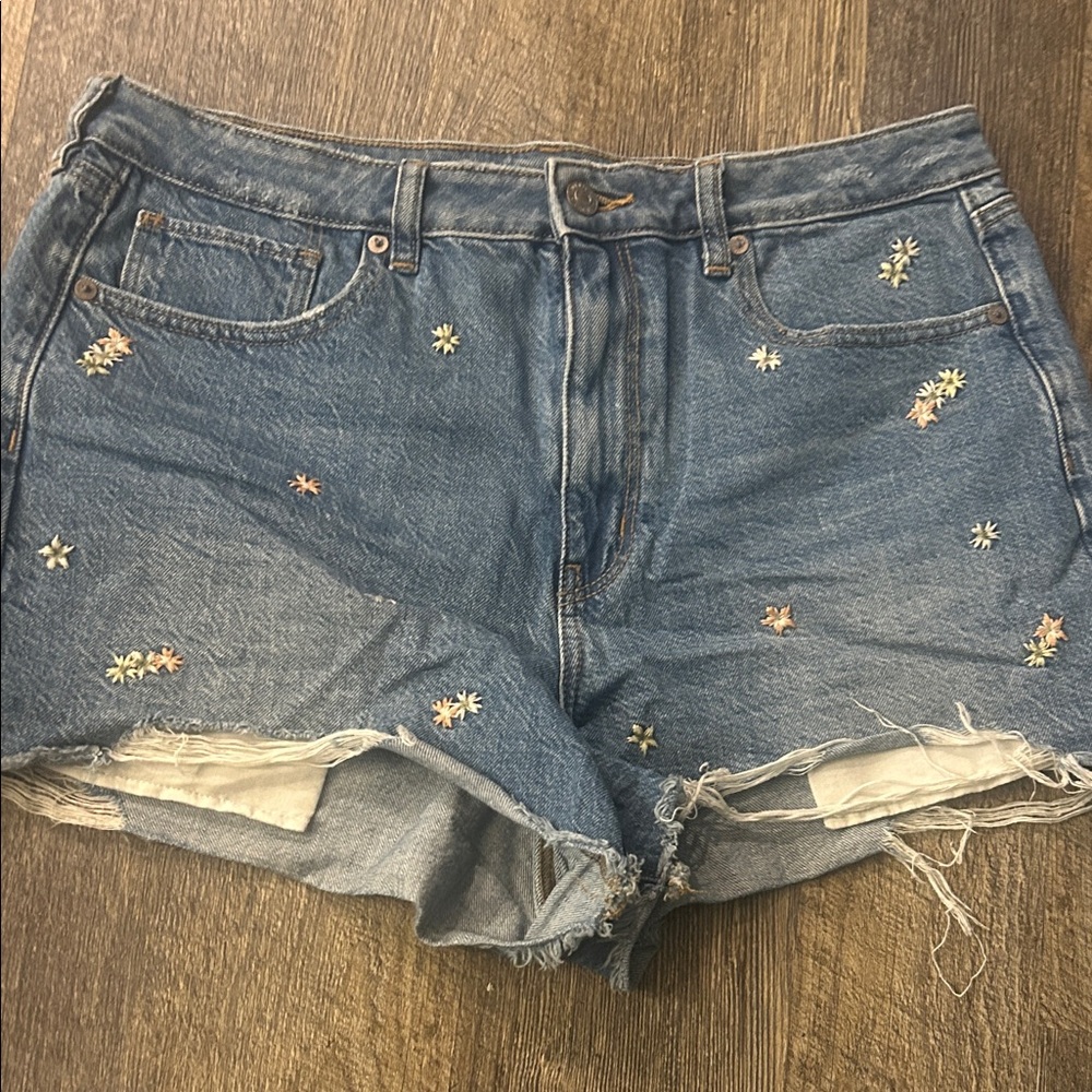 American Eagle Outfitters Blue Denim Jean Shorts with Embroidered Florals